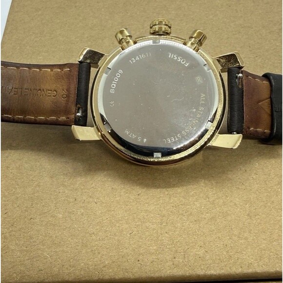 Fossil BQ1009 Chronograph Mens Watch Gold Case White Dial Brown Leather Date main image 4